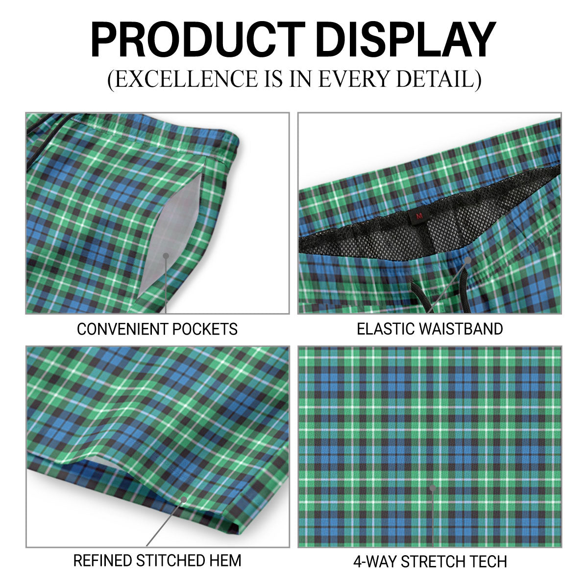 Graham of Montrose Ancient Tartan Crest Men's Beach Shorts
