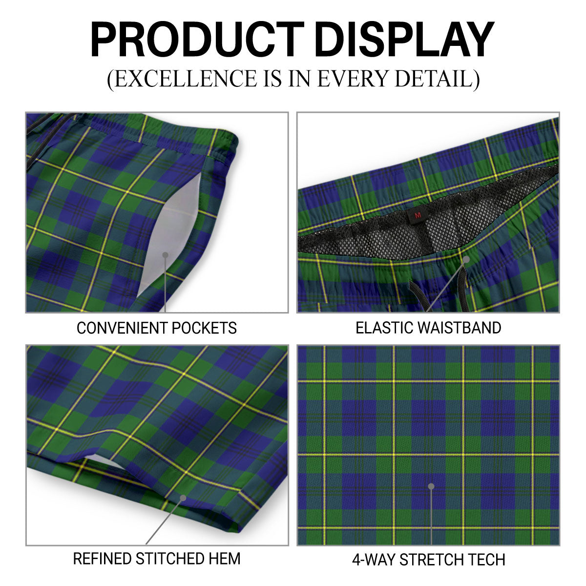 Johnston Modern Tartan Crest Men's Beach Shorts