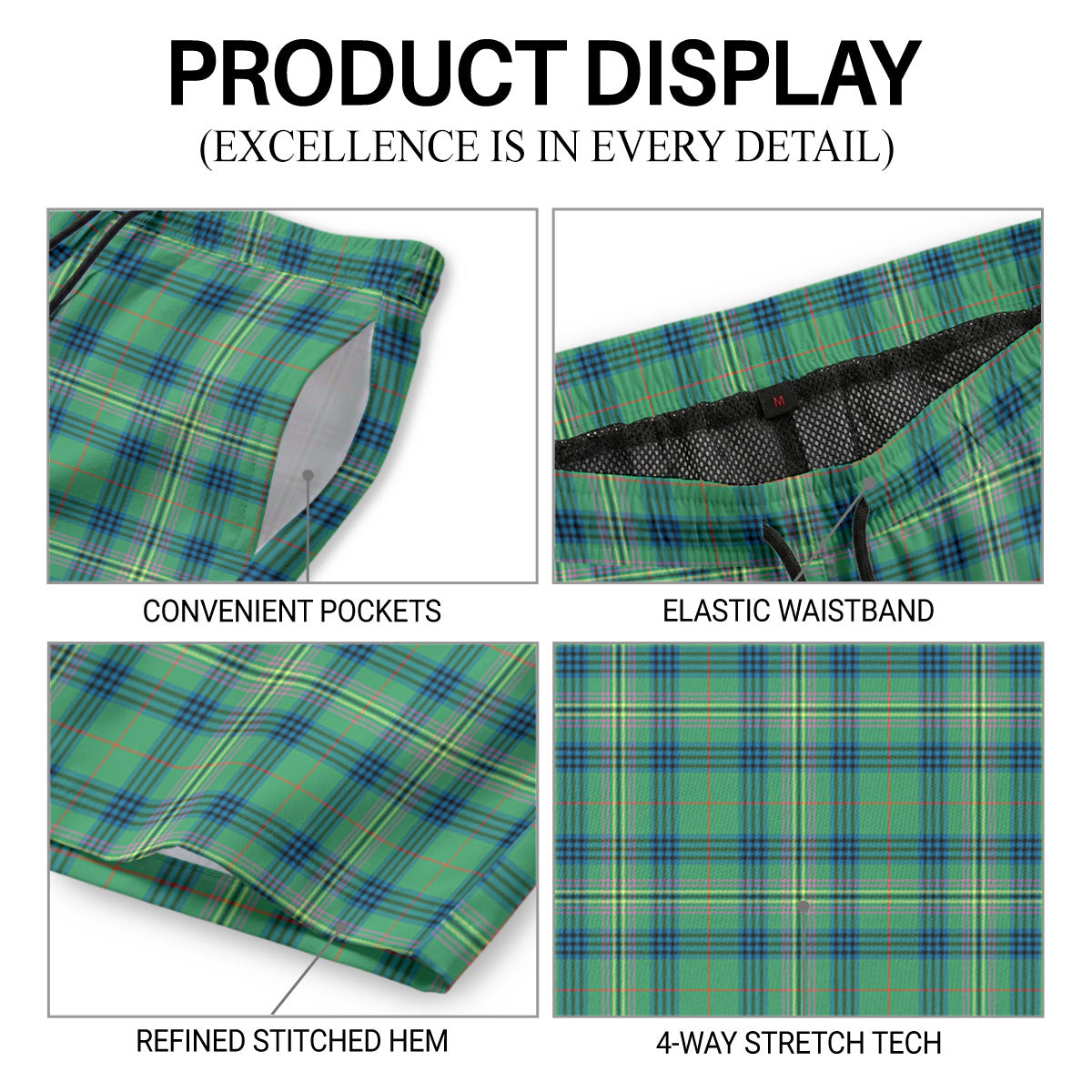 Kennedy Ancient Tartan Crest Men's Beach Shorts