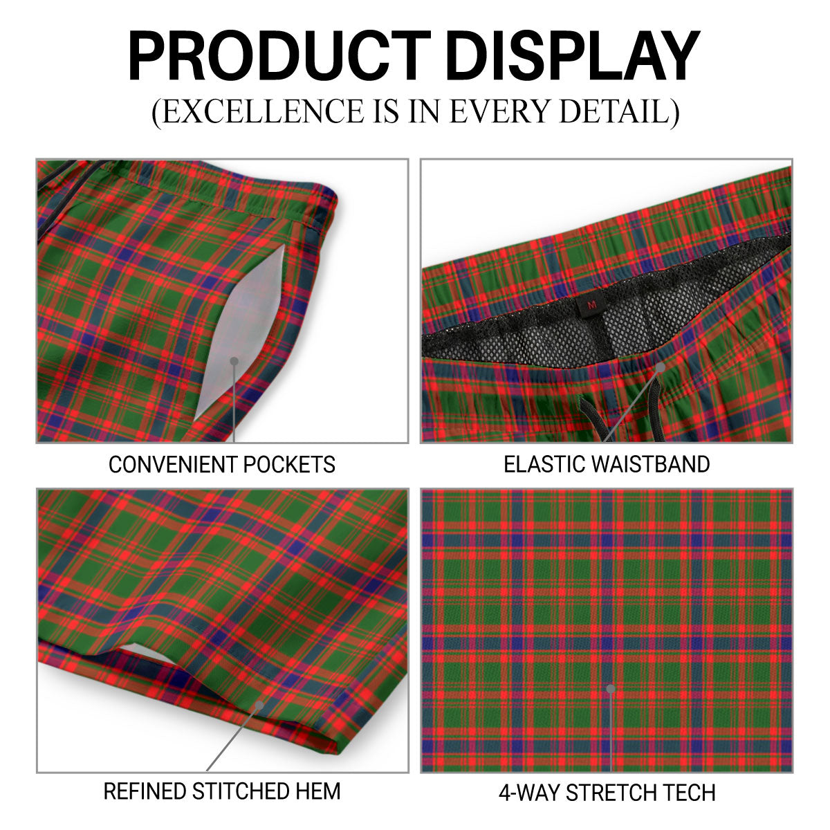 Kinninmont Tartan Crest Men's Beach Shorts