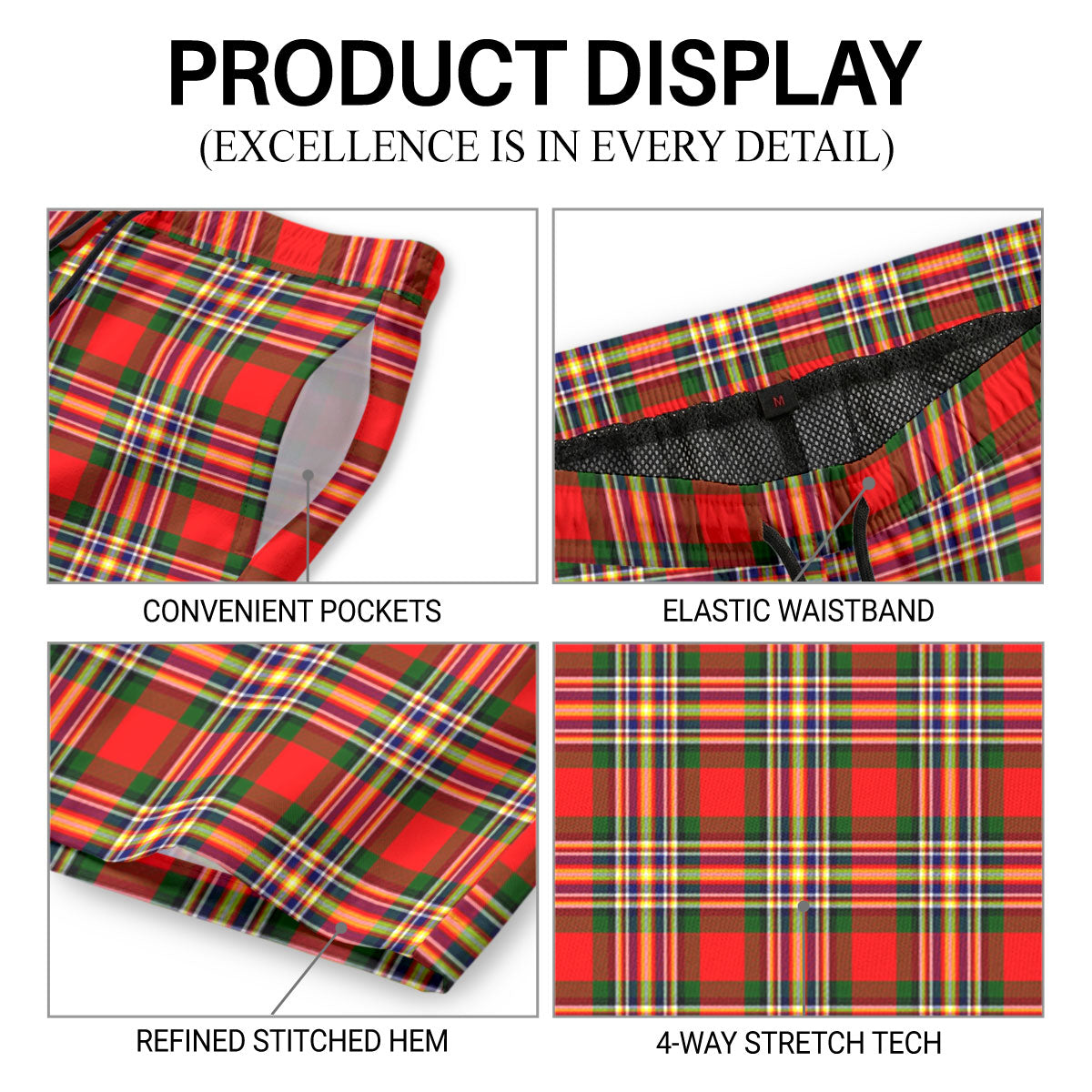 MacGill Modern Tartan Crest Men's Beach Shorts