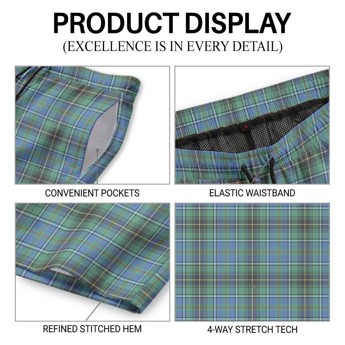 MacInnes Ancient Tartan Crest Men's Beach Shorts