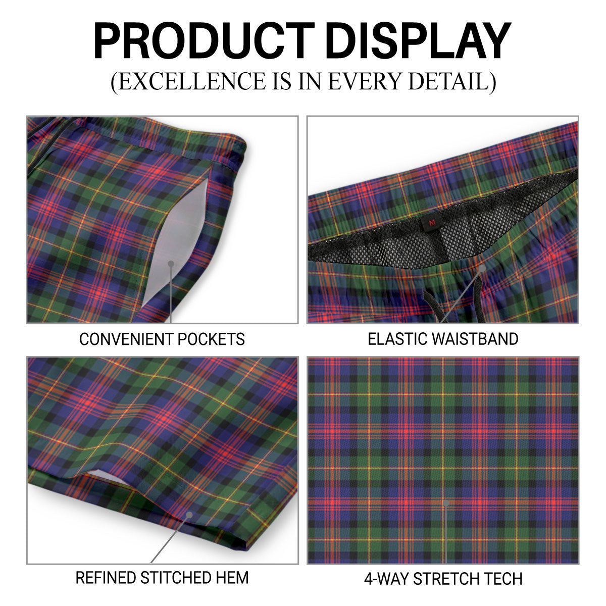 MacLennan Modern Tartan Crest Men's Beach Shorts