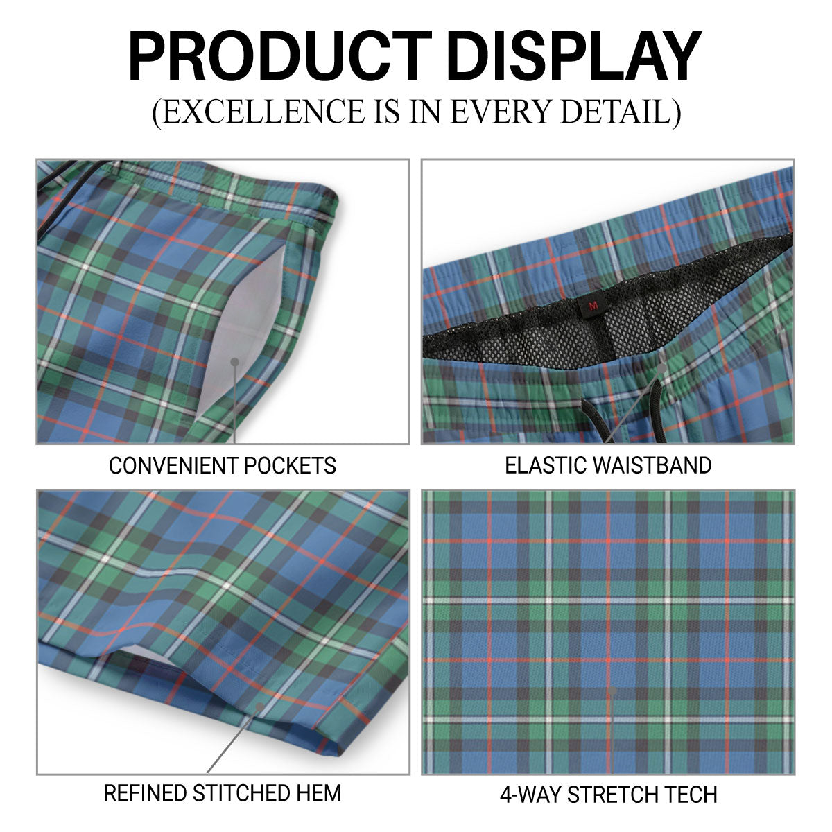 MacPhail Hunting Ancient Tartan Crest Men's Beach Shorts