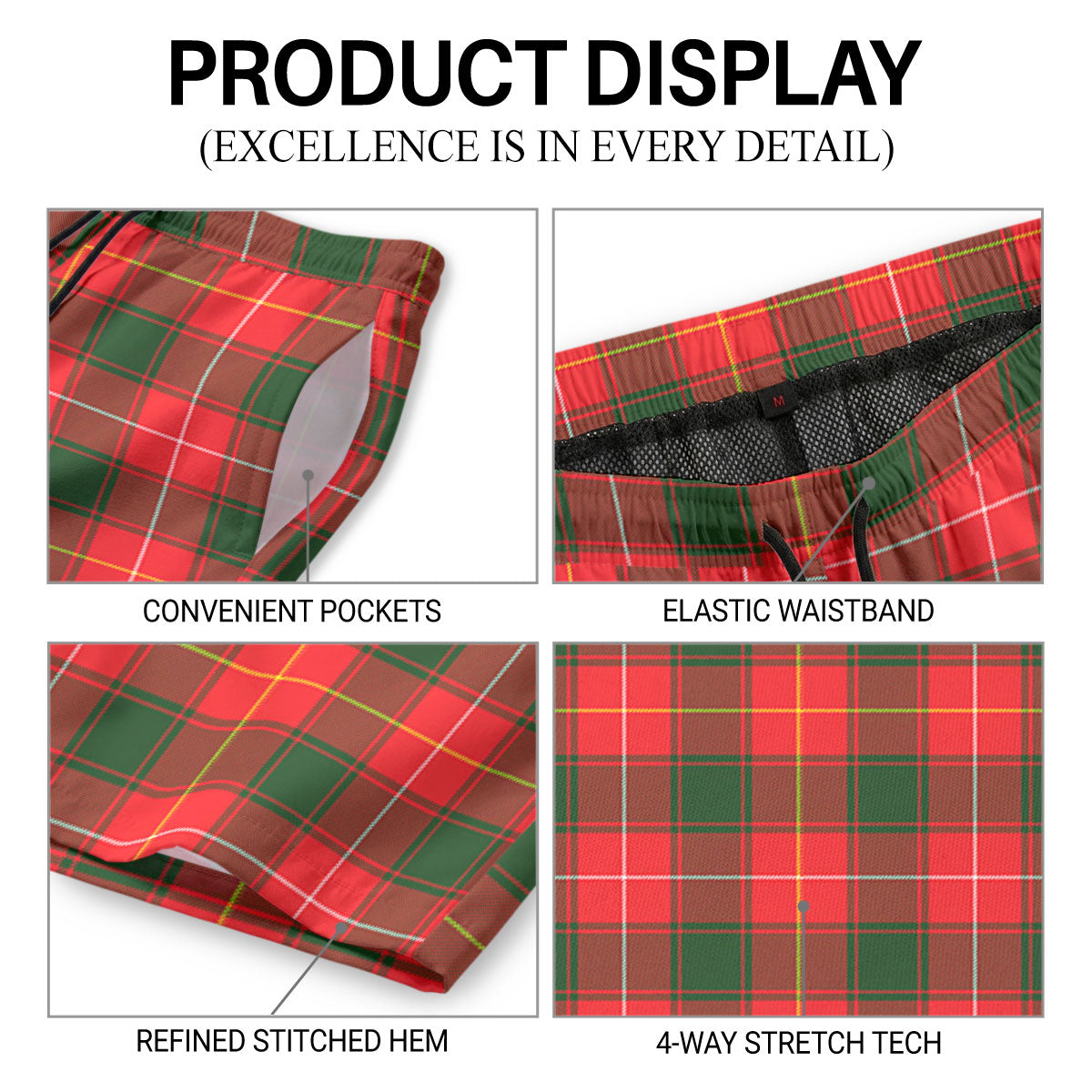 MacPhee Modern Tartan Crest Men's Beach Shorts