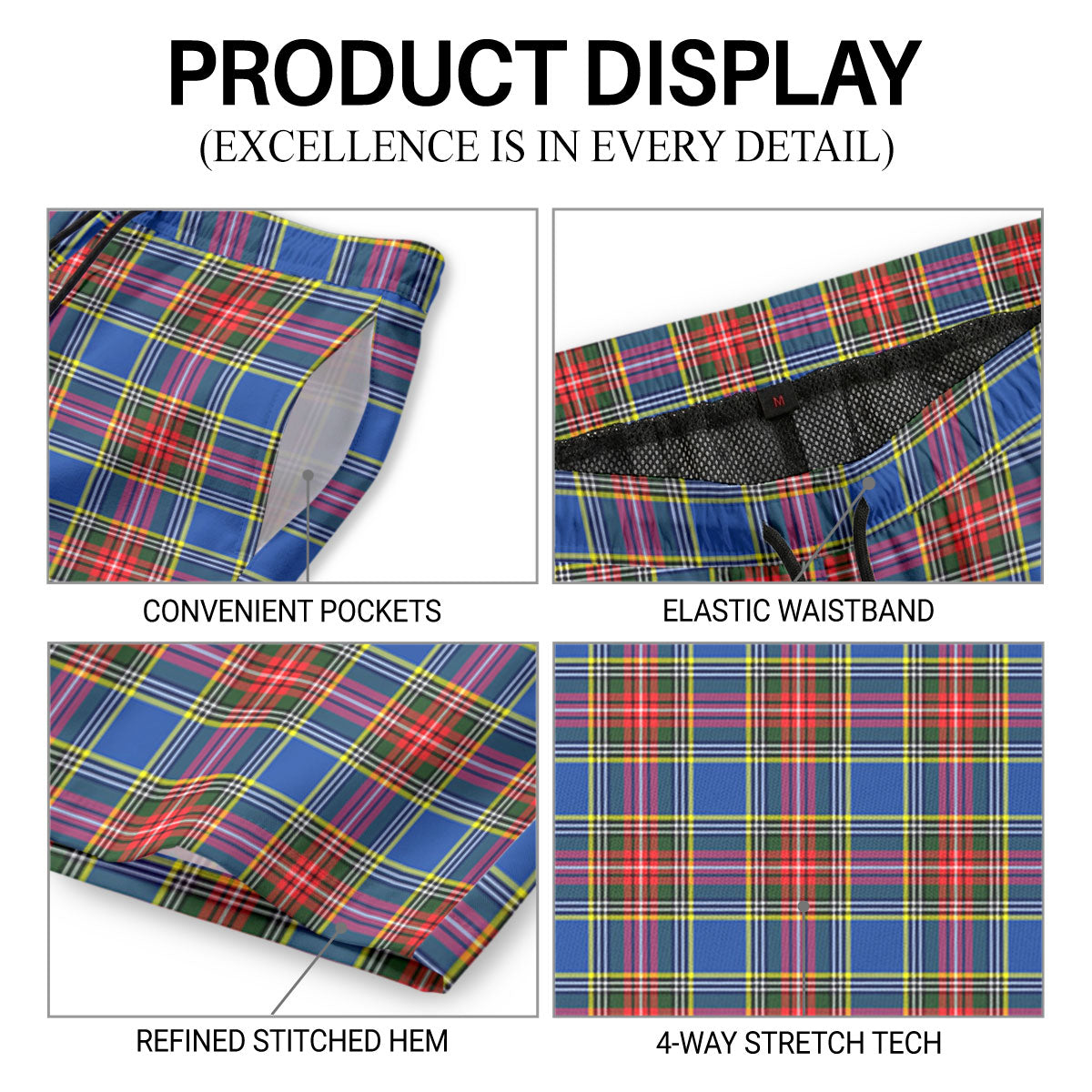 McBeth Modern Tartan Crest Men's Beach Shorts