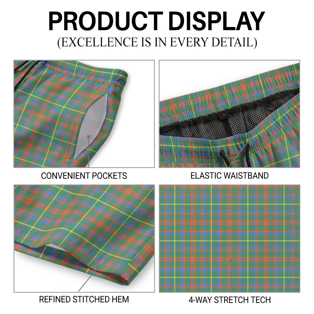 McKintosh Hunting Ancient Tartan Crest Men's Beach Shorts