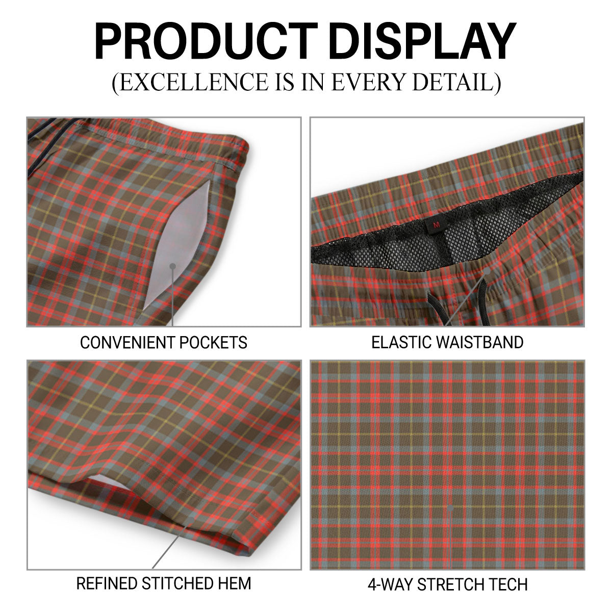 McKintosh Hunting Weathered Tartan Crest Men's Beach Shorts