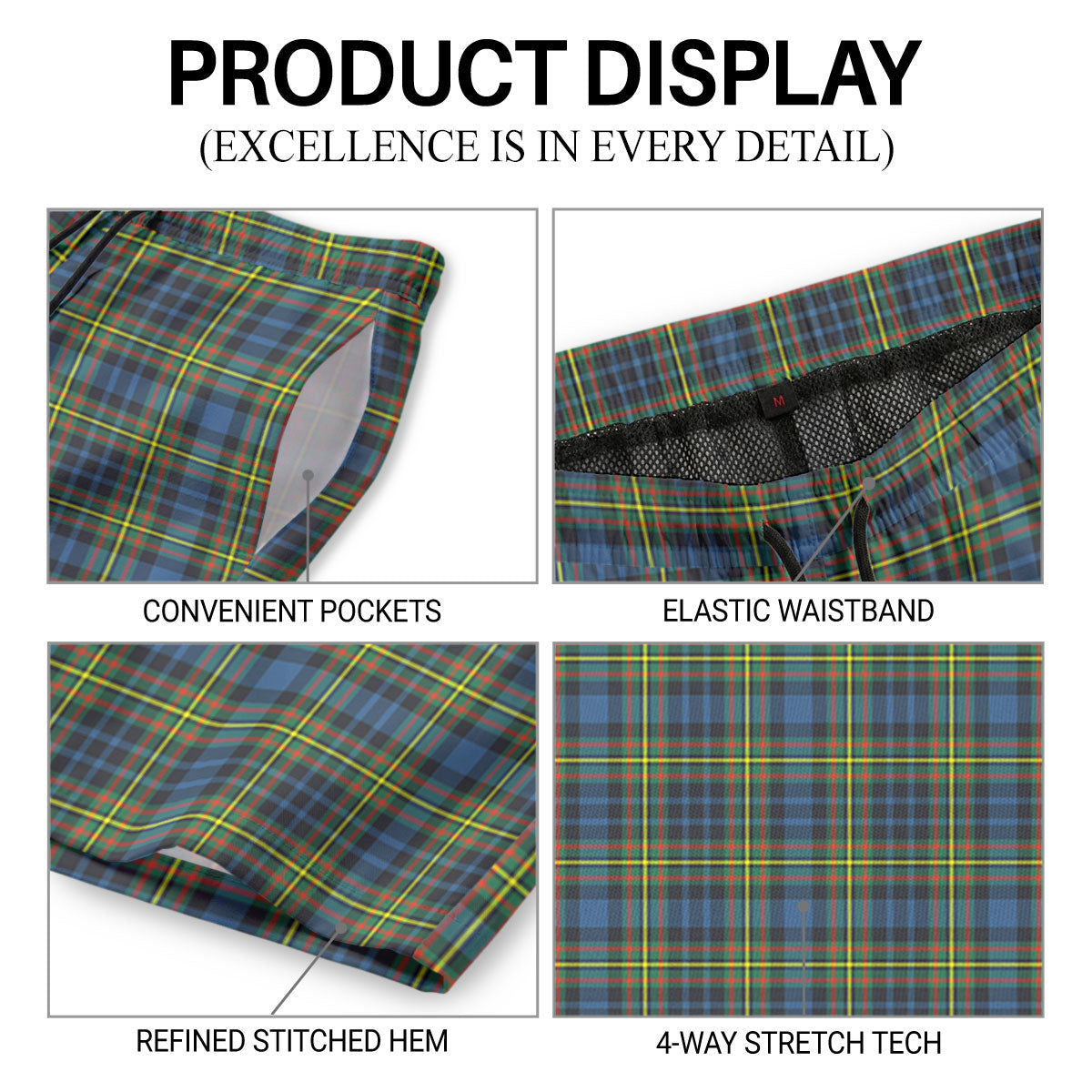 McLellan Ancient Tartan Crest Men's Beach Shorts