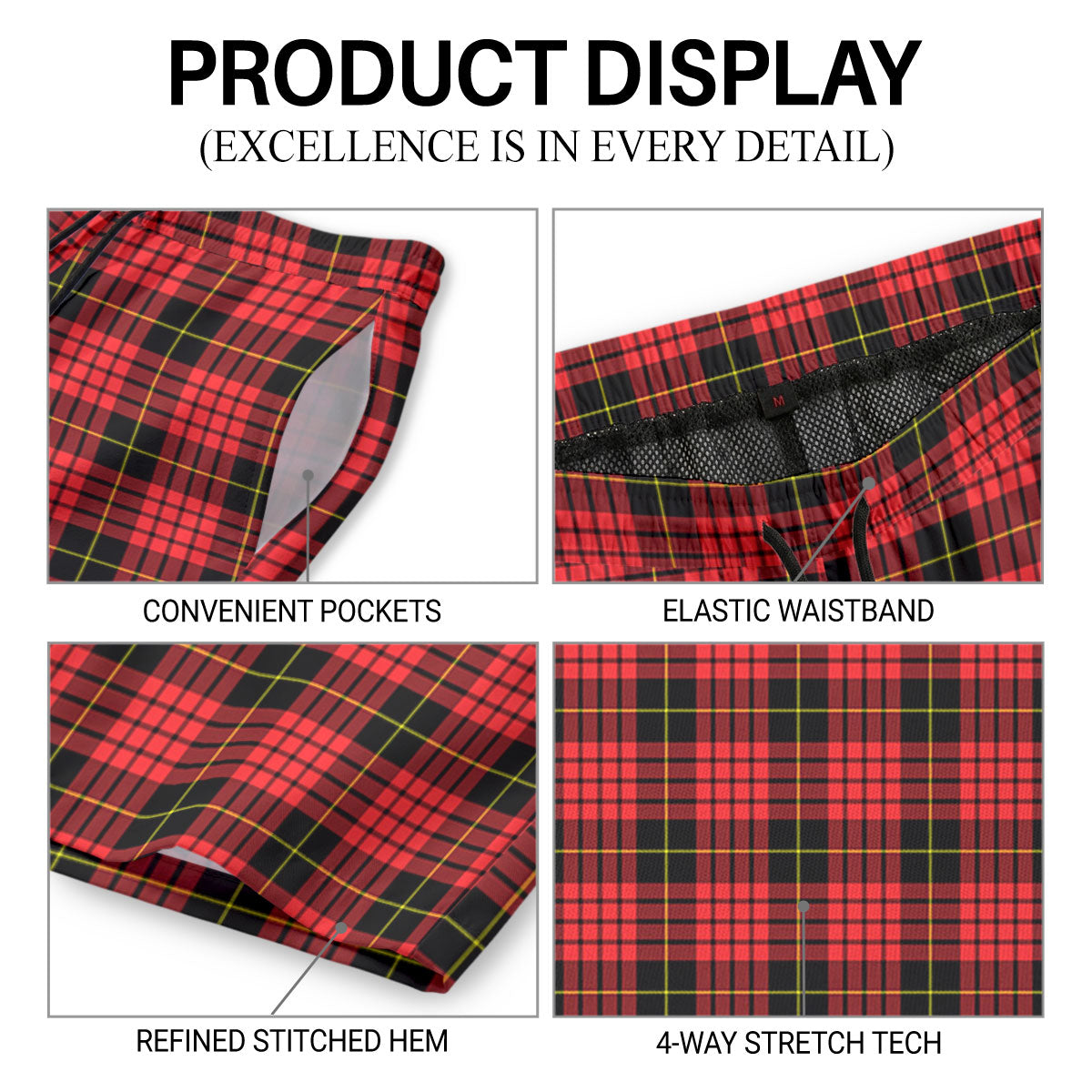 McQueen Modern Tartan Crest Men's Beach Shorts
