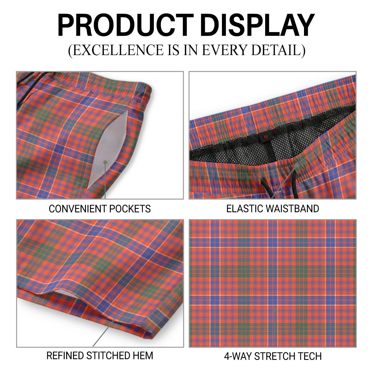 McRae Ancient Tartan Crest Men's Beach Shorts