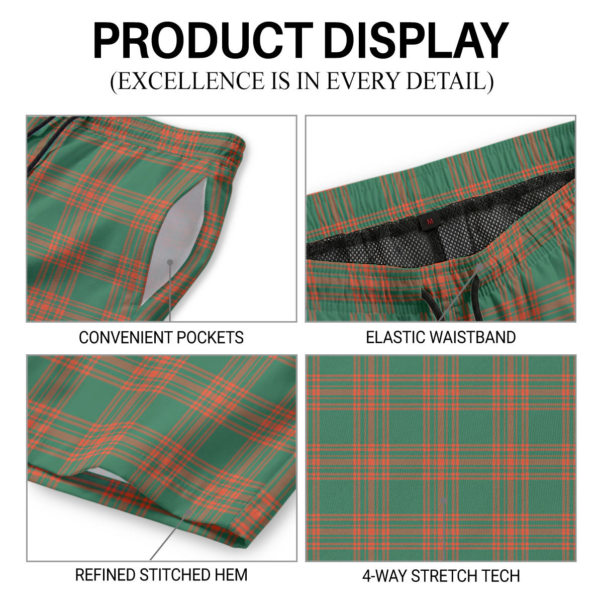 Menzies Green Ancient Tartan Crest Men's Beach Shorts