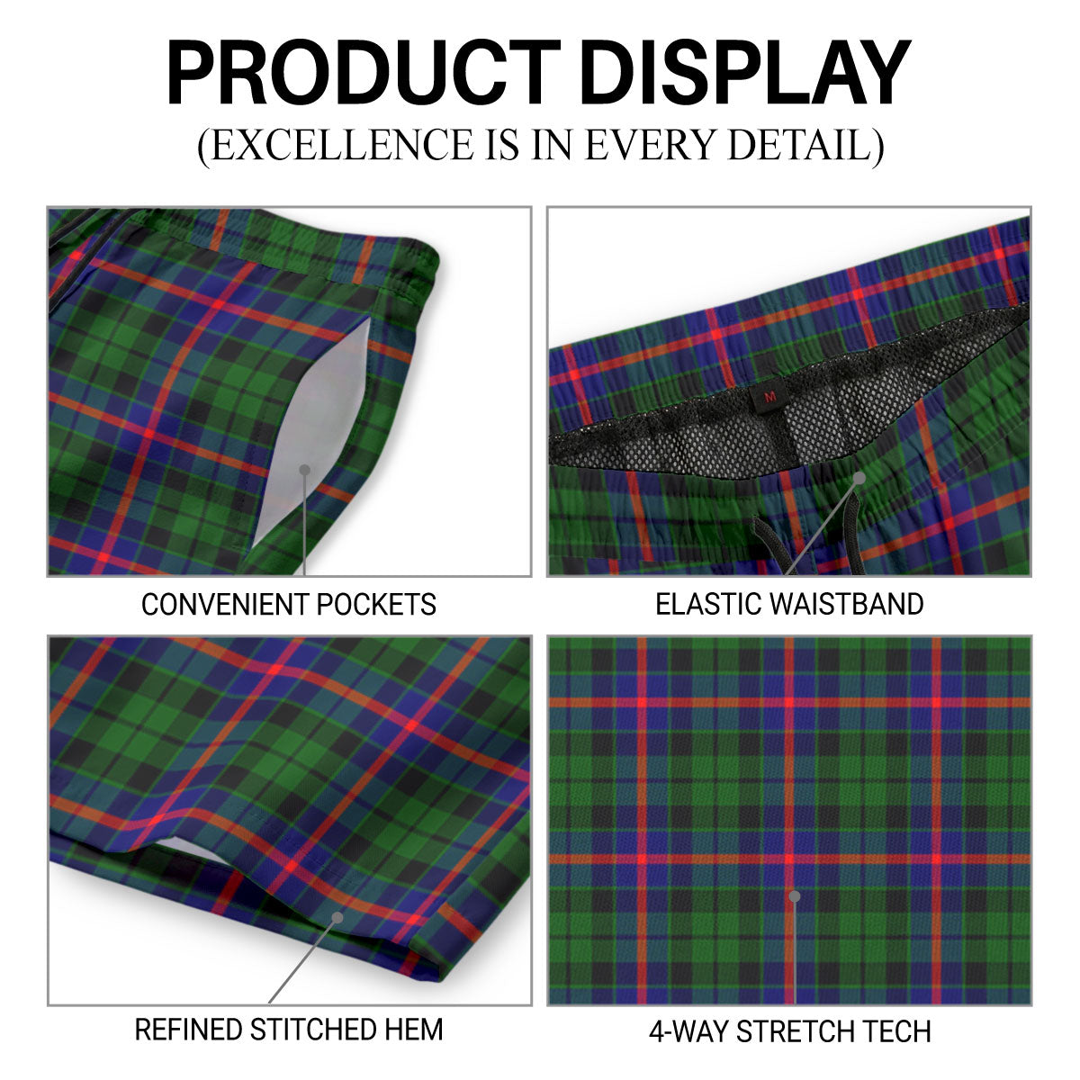 Morrison Modern Tartan Crest Men's Beach Shorts