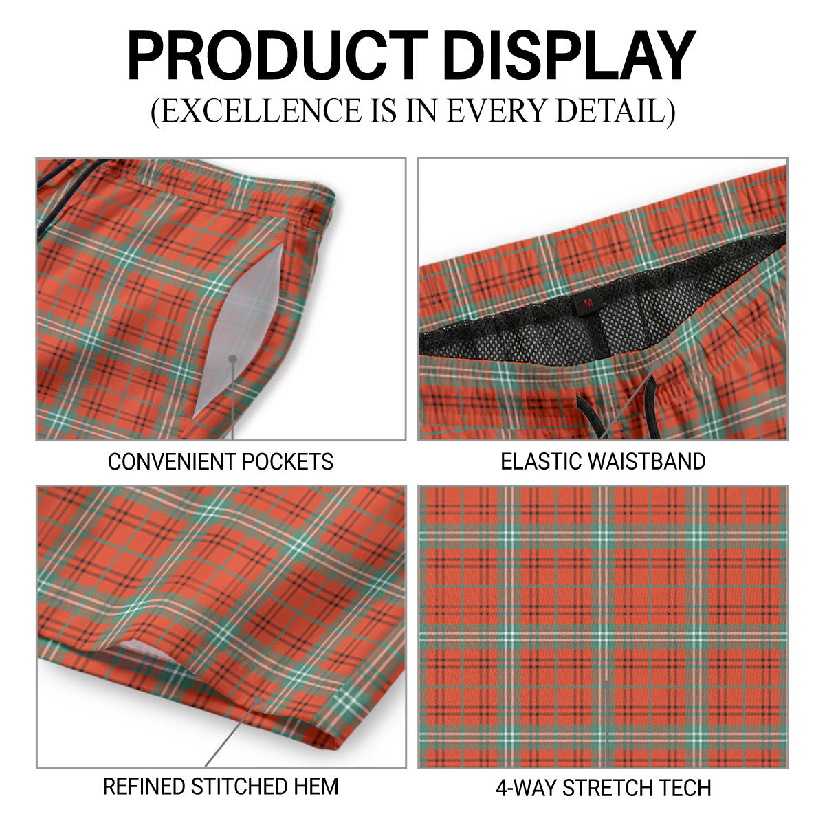 Morrison Red Ancient Tartan Crest Men's Beach Shorts