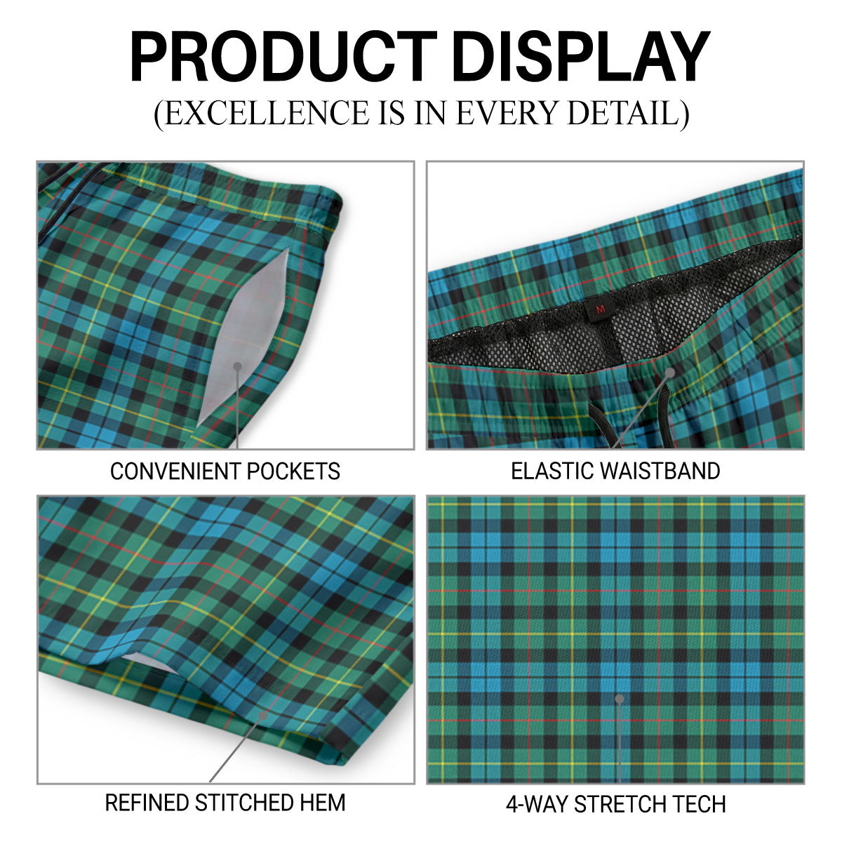 Rollo Ancient Tartan Crest Men's Beach Shorts