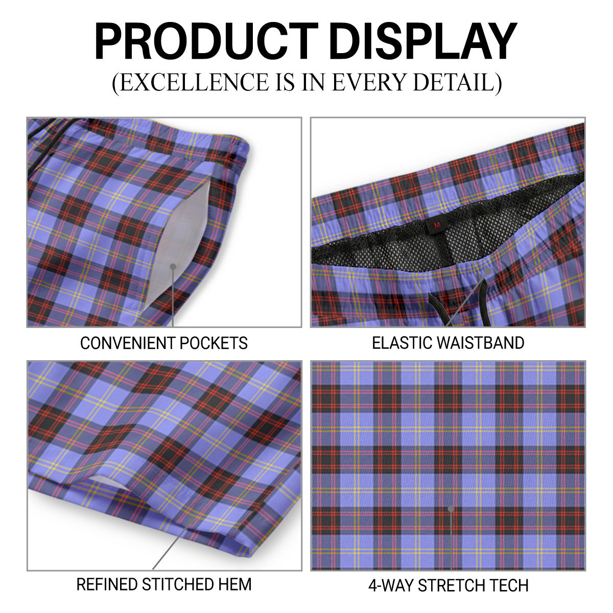 Rutherford Tartan Crest Men's Beach Shorts