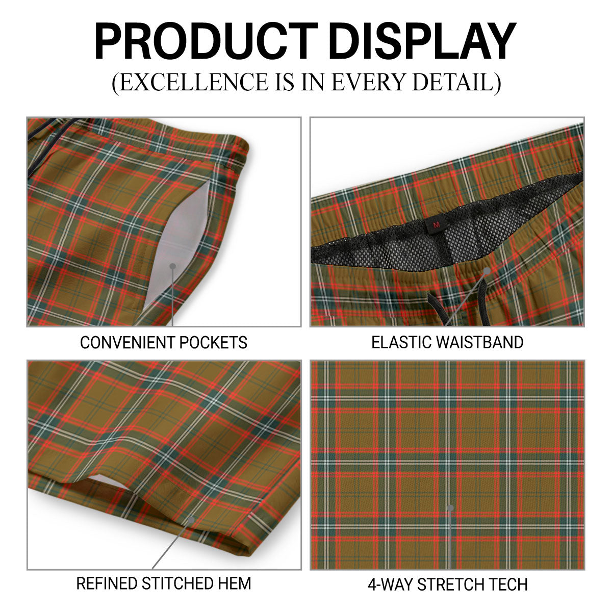 Seton Hunting Modern Tartan Crest Men's Beach Shorts