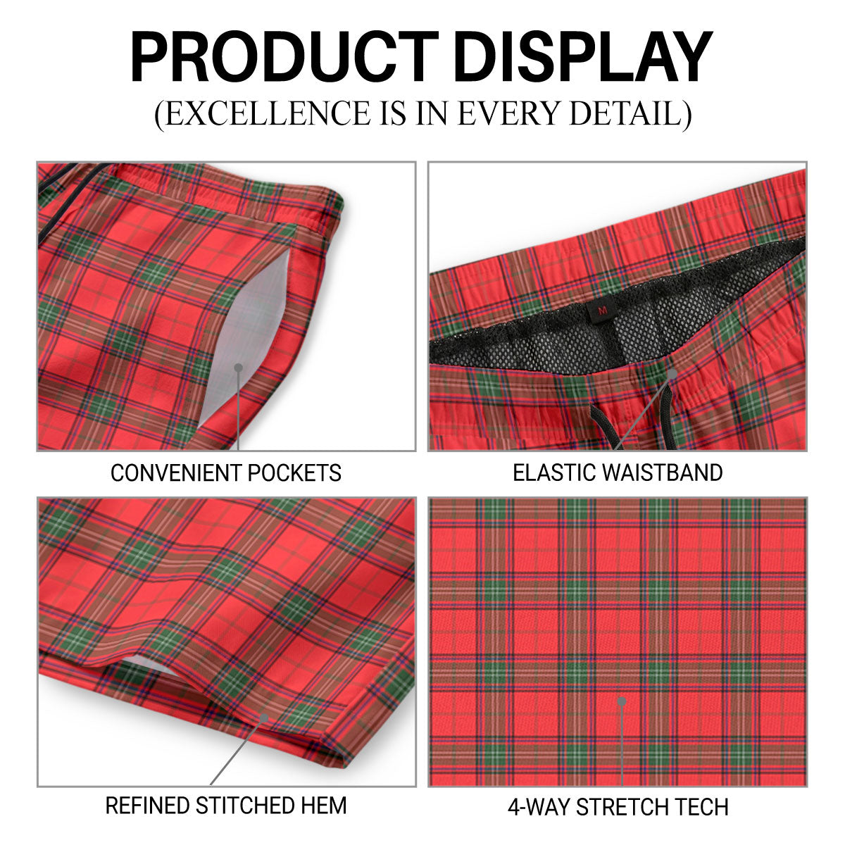 Seton Modern Tartan Crest Men's Beach Shorts