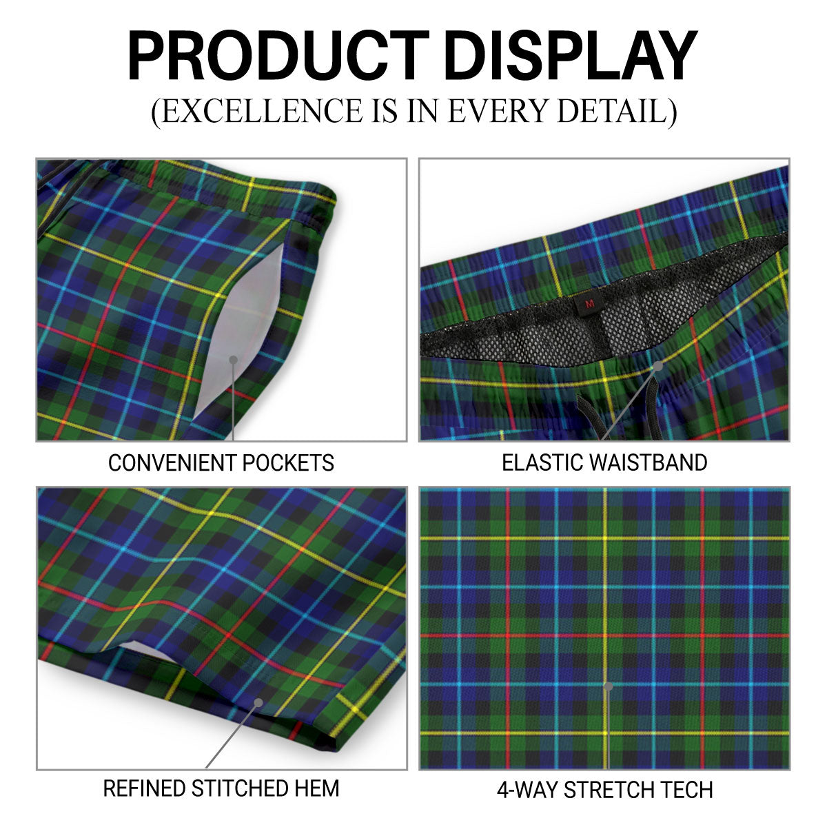 Smith Modern Tartan Crest Men's Beach Shorts