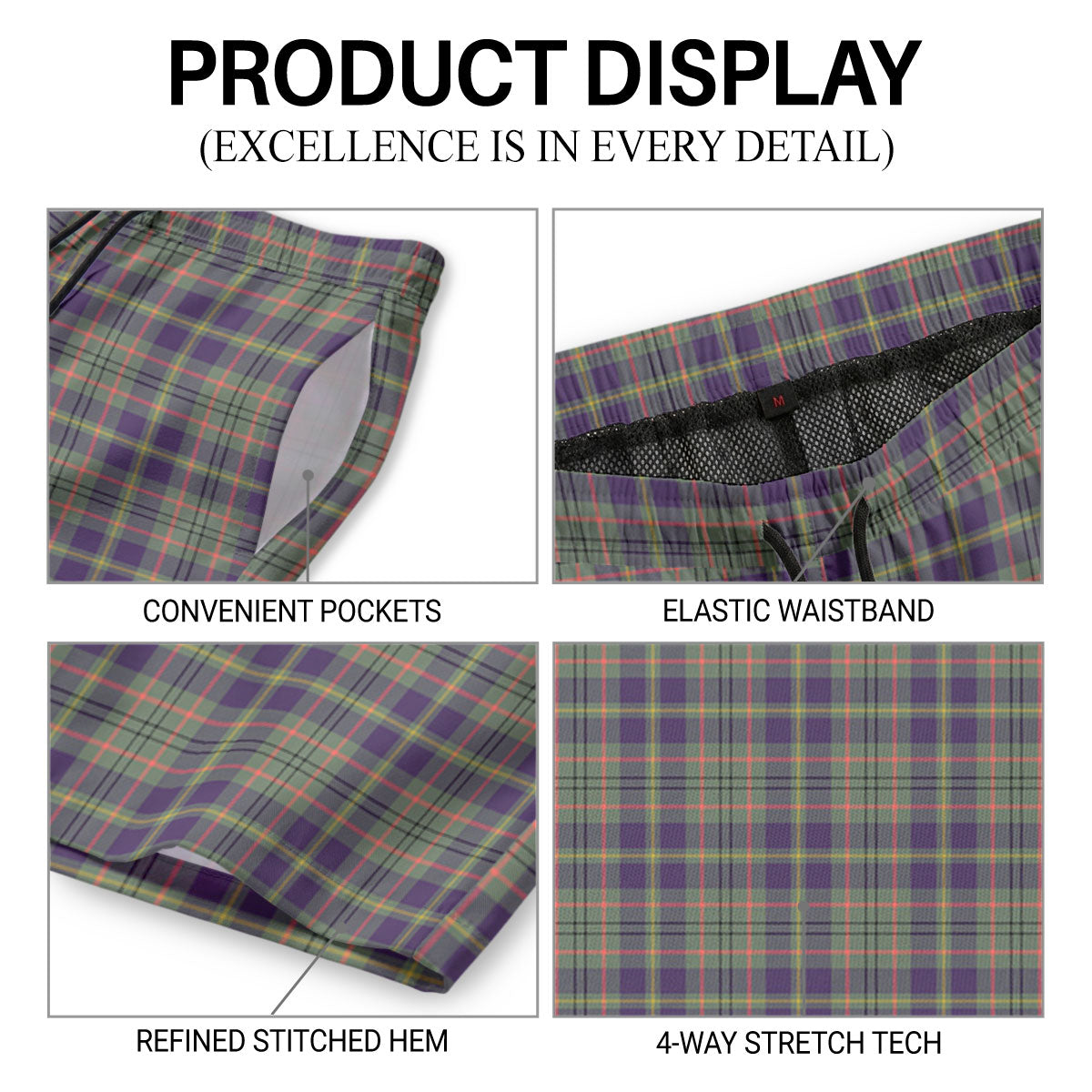 Taylor Weathered Tartan Crest Men's Beach Shorts