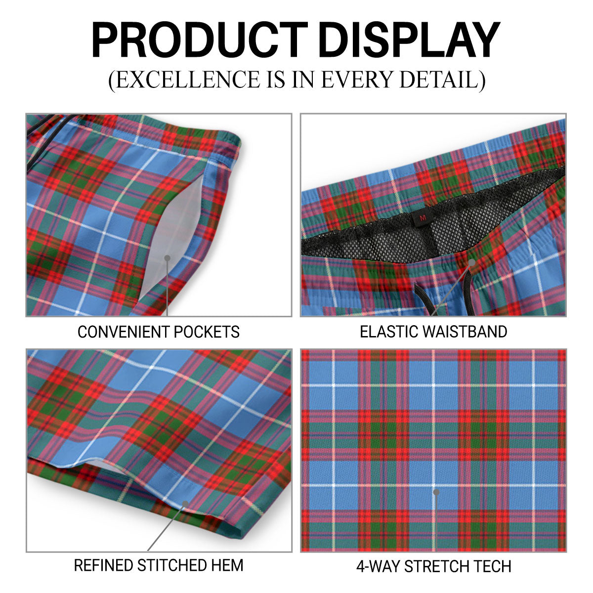 Trotter Tartan Crest Men's Beach Shorts