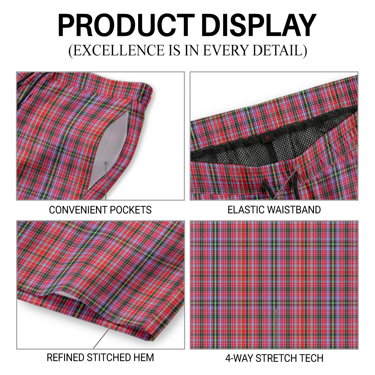Udny Tartan Crest Men's Beach Shorts