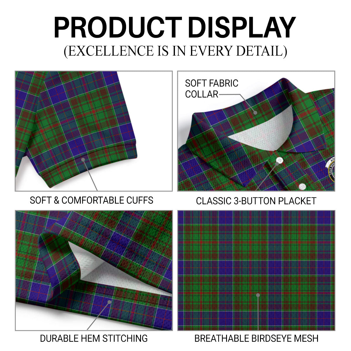 Adam Tartan Crest Birdseye Mesh Polo Shirt
