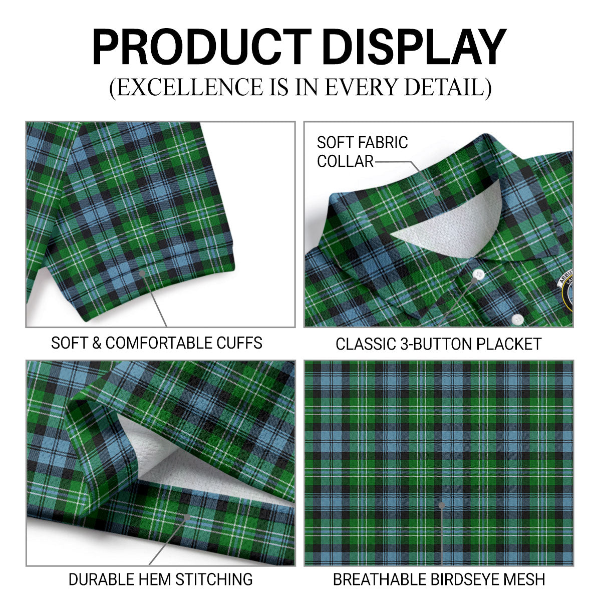 Arbuthnot Ancient Tartan Crest Birdseye Mesh Polo Shirt