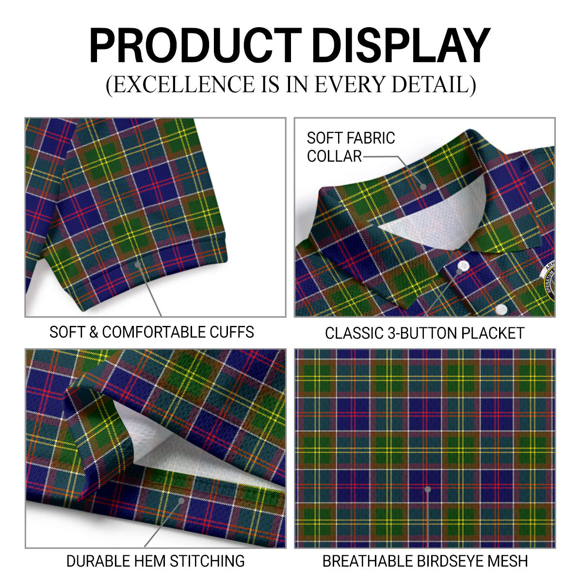 Arnott Tartan Crest Birdseye Mesh Polo Shirt