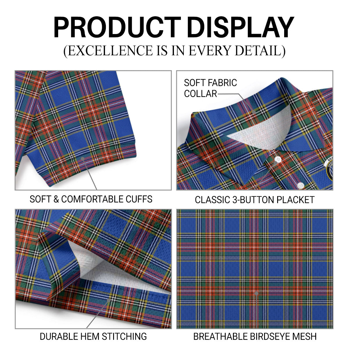 Beaton Ancient Tartan Crest Birdseye Mesh Polo Shirt
