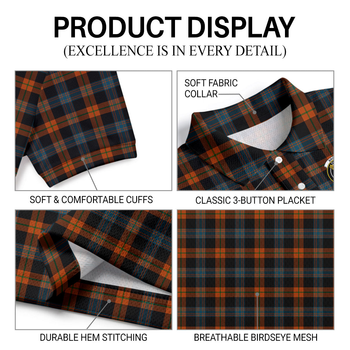 Brown Ancient Tartan Crest Birdseye Mesh Polo Shirt