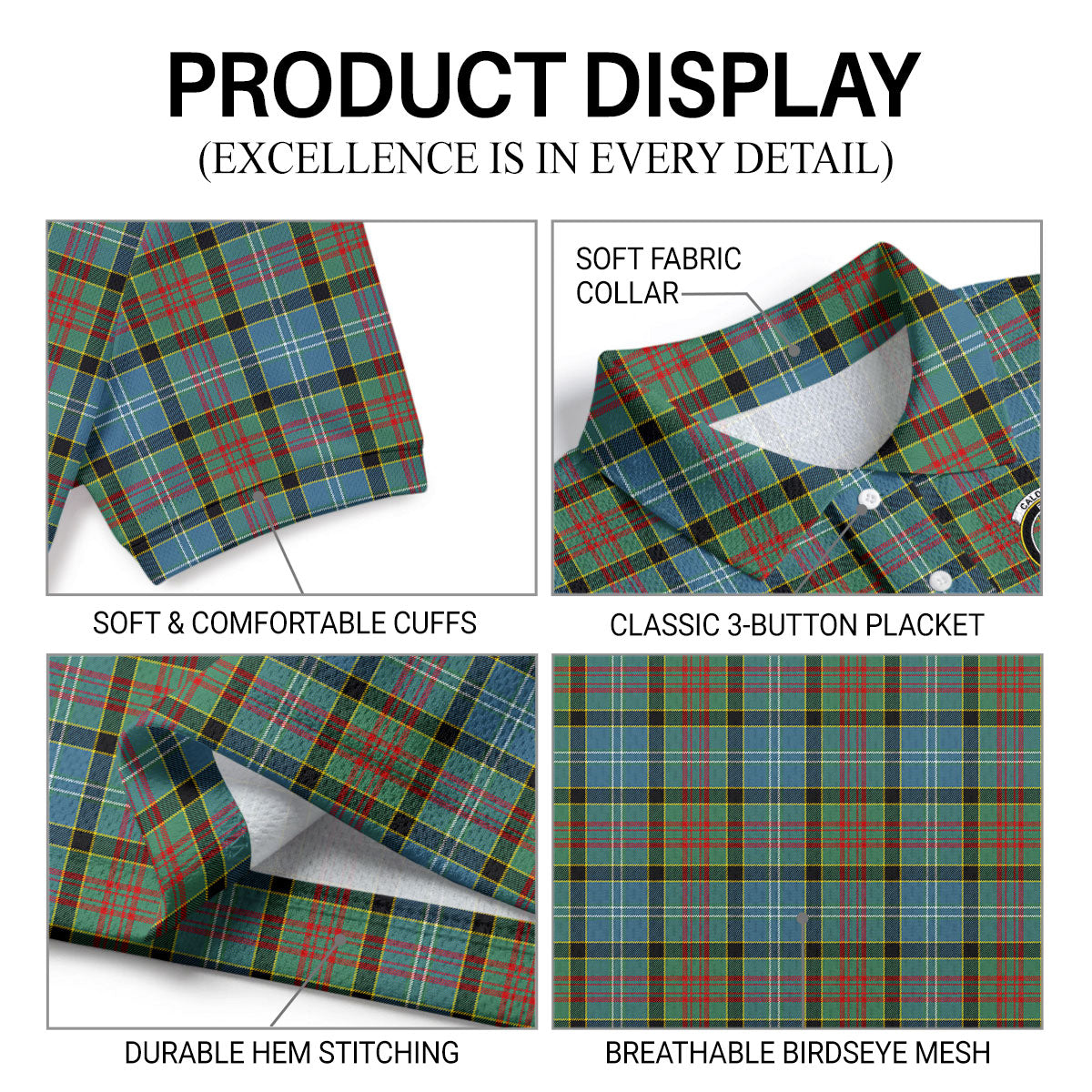 Caldwell Tartan Crest Birdseye Mesh Polo Shirt