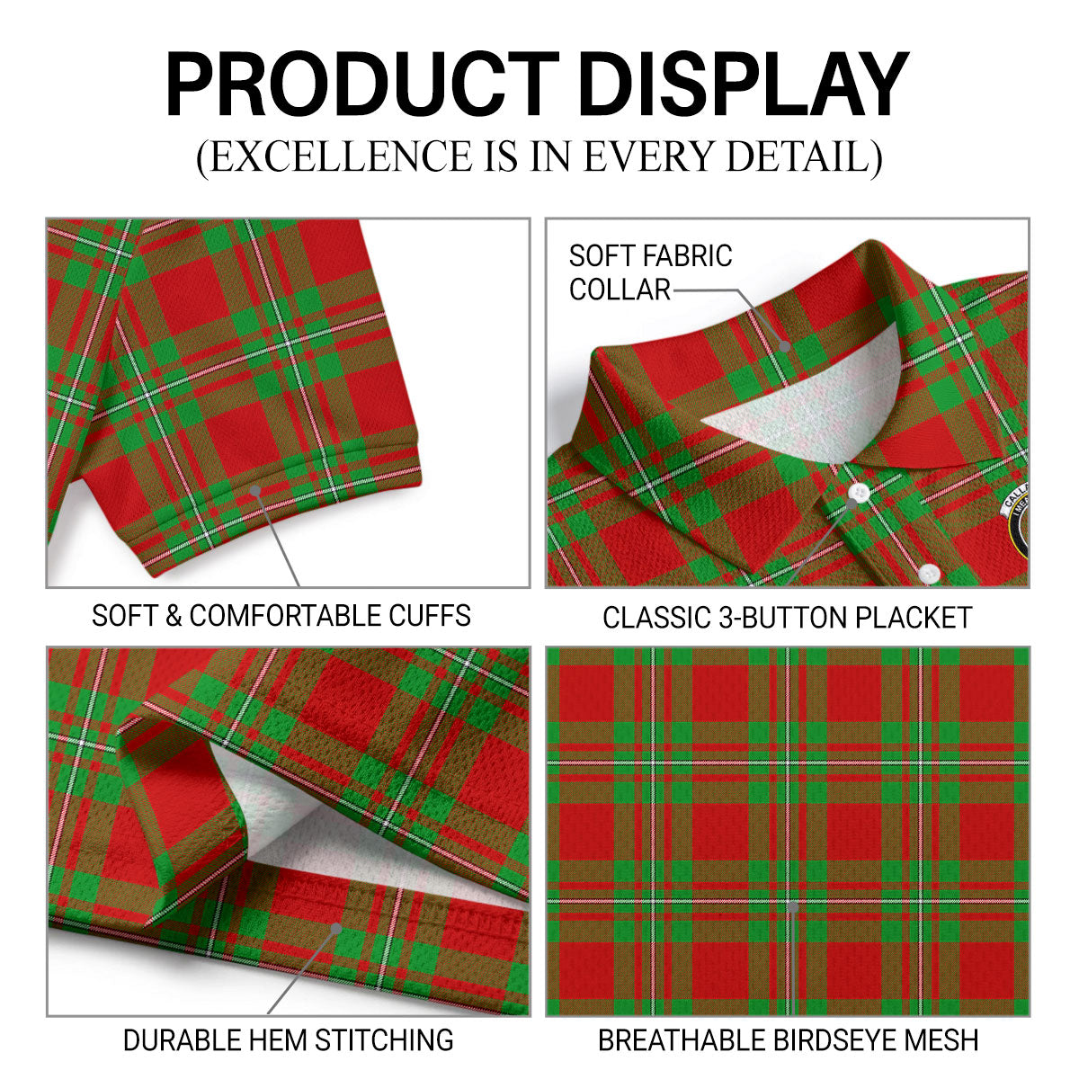 Callander Tartan Crest Birdseye Mesh Polo Shirt