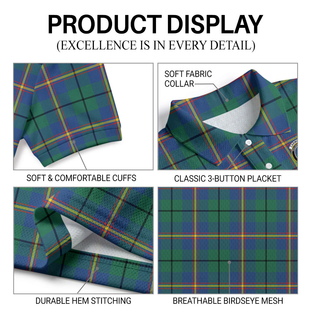 Carmichael Ancient Tartan Crest Birdseye Mesh Polo Shirt