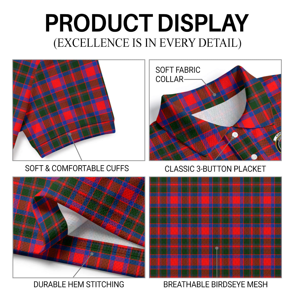 Carrick District Tartan Crest Birdseye Mesh Polo Shirt
