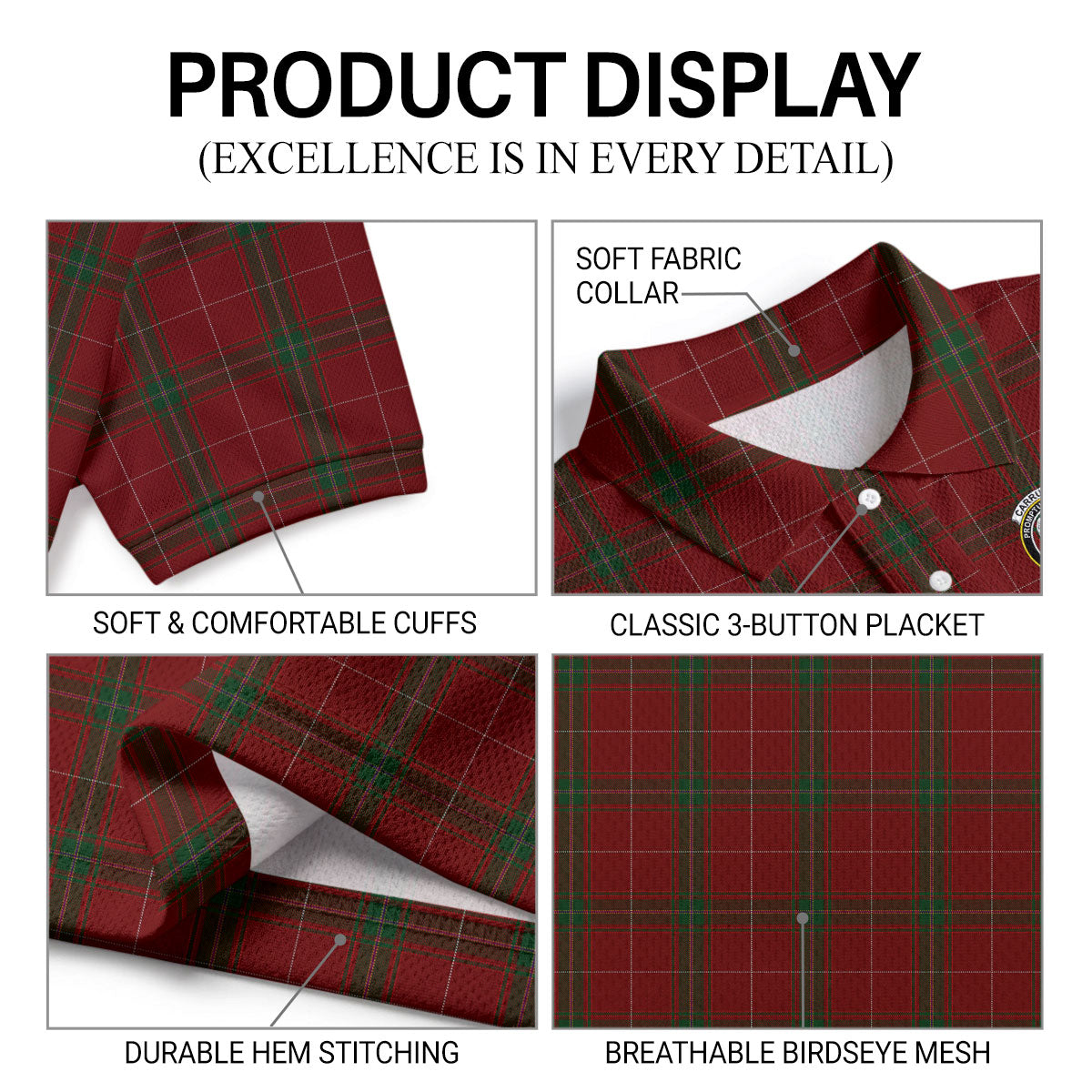 Carruthers Tartan Crest Birdseye Mesh Polo Shirt