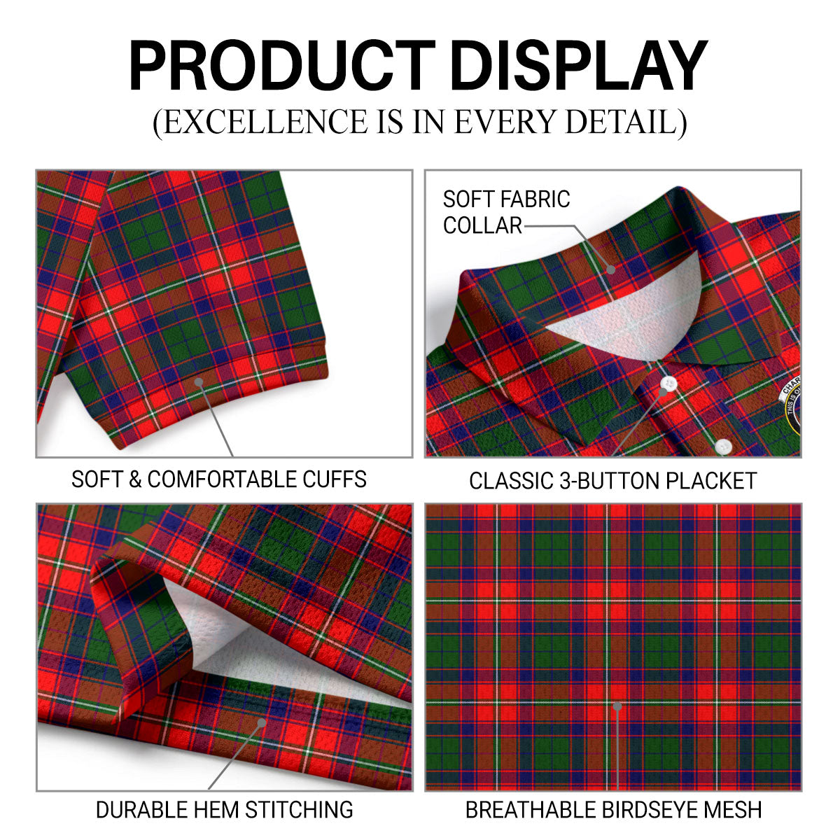 Charteris (Earl of Wemyss) Tartan Crest Birdseye Mesh Polo Shirt
