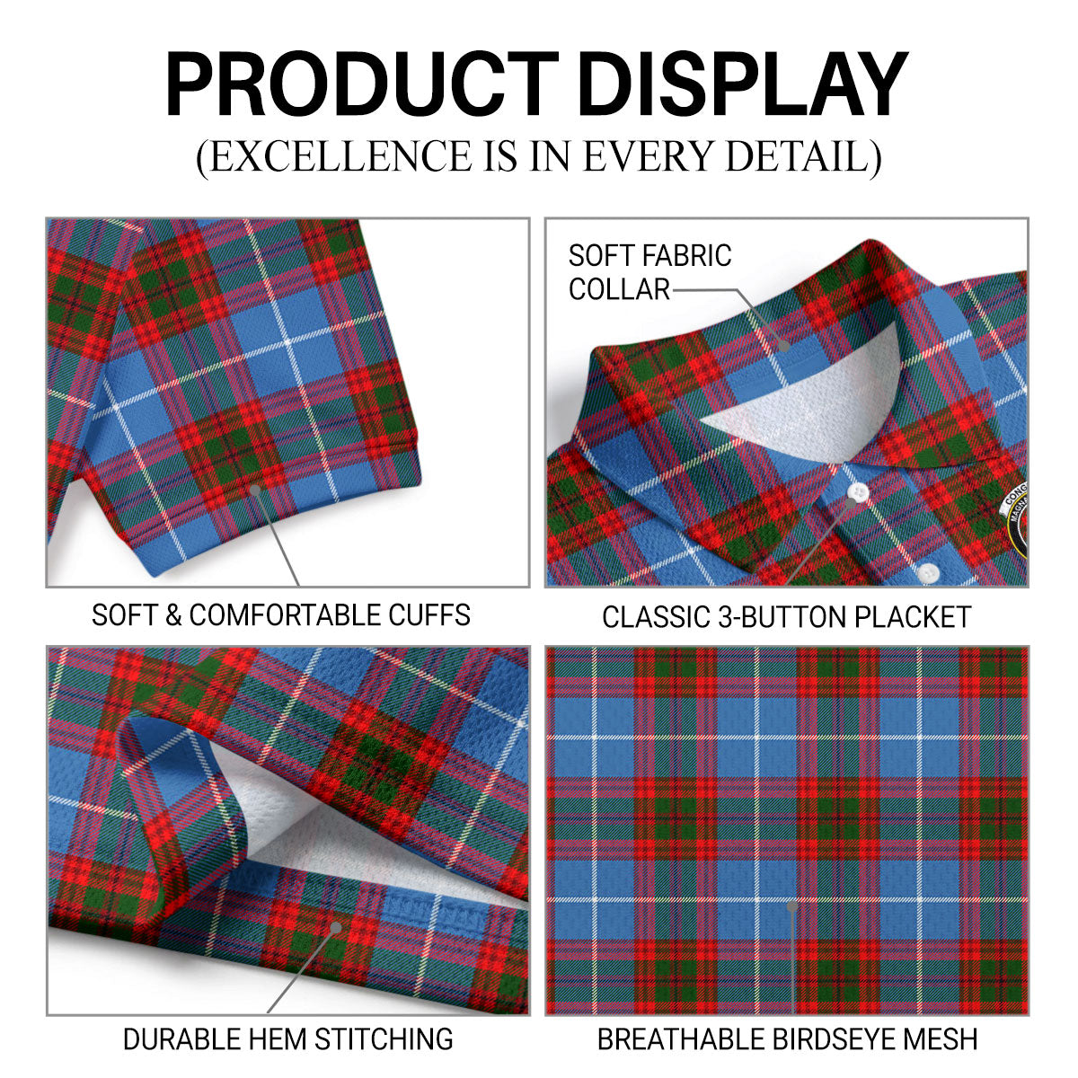 Congilton Tartan Crest Birdseye Mesh Polo Shirt