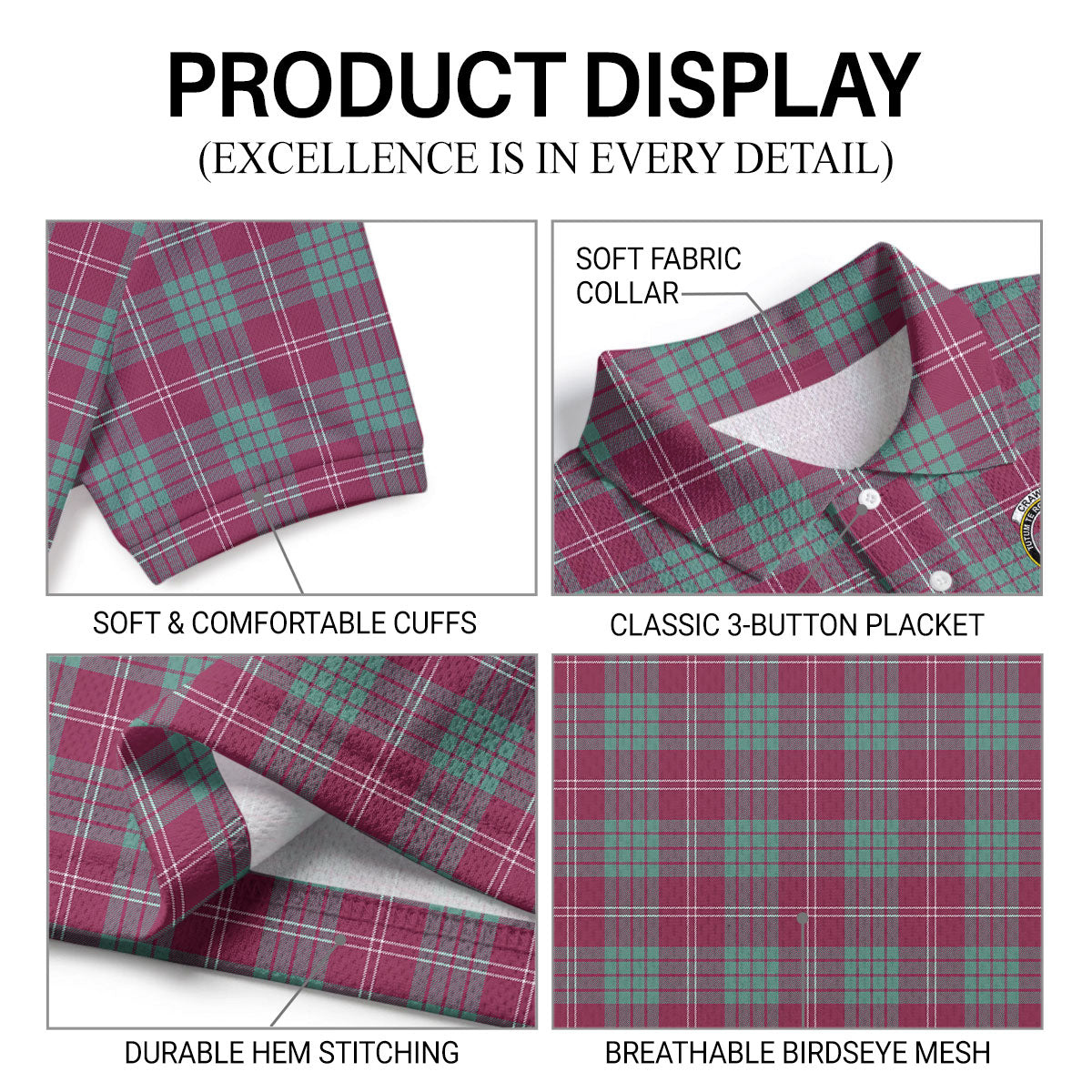 Crawford Ancient Tartan Crest Birdseye Mesh Polo Shirt