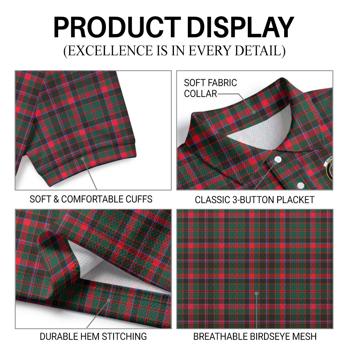Cumming Hunting Modern Tartan Crest Birdseye Mesh Polo Shirt