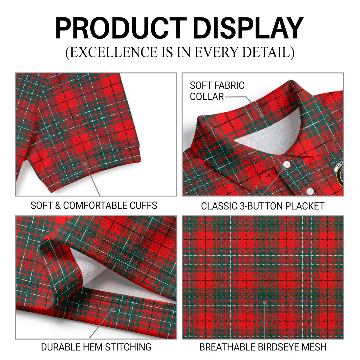 Cumming Modern Tartan Crest Birdseye Mesh Polo Shirt