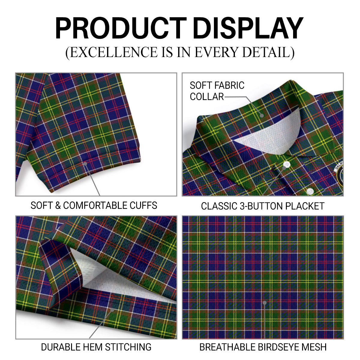 Dalrymple Tartan Crest Birdseye Mesh Polo Shirt