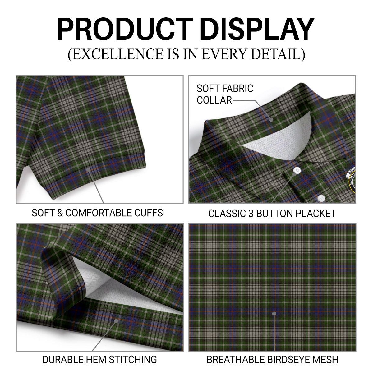 Davidson Tulloch Dress Tartan Crest Birdseye Mesh Polo Shirt