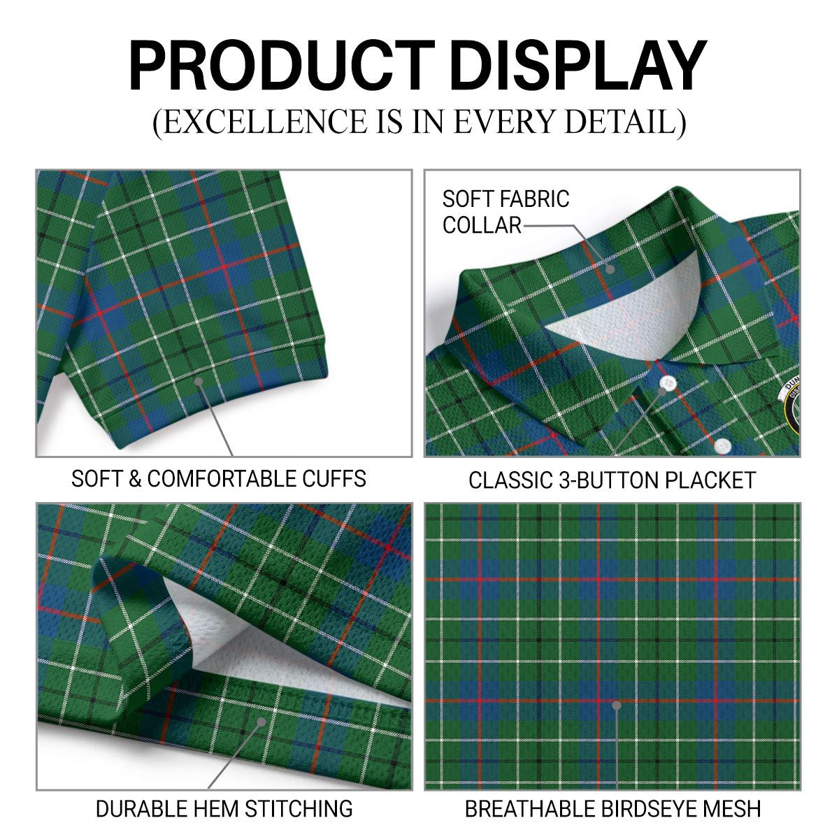 Duncan Ancient Tartan Crest Birdseye Mesh Polo Shirt