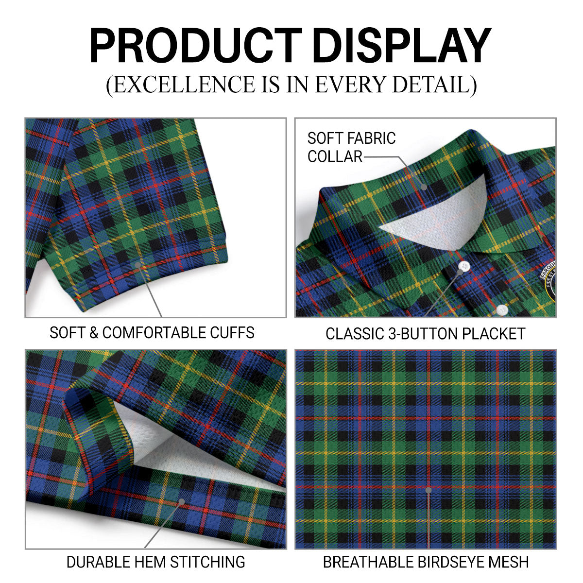 Farquharson Ancient Tartan Crest Birdseye Mesh Polo Shirt