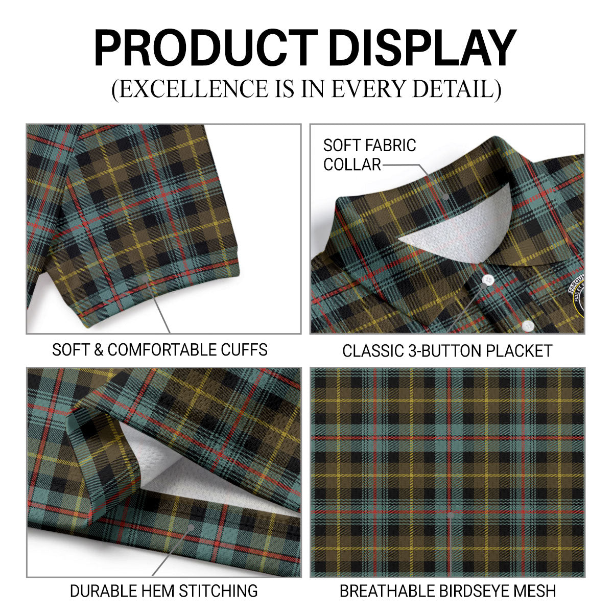 Farquharson Weathered Tartan Crest Birdseye Mesh Polo Shirt