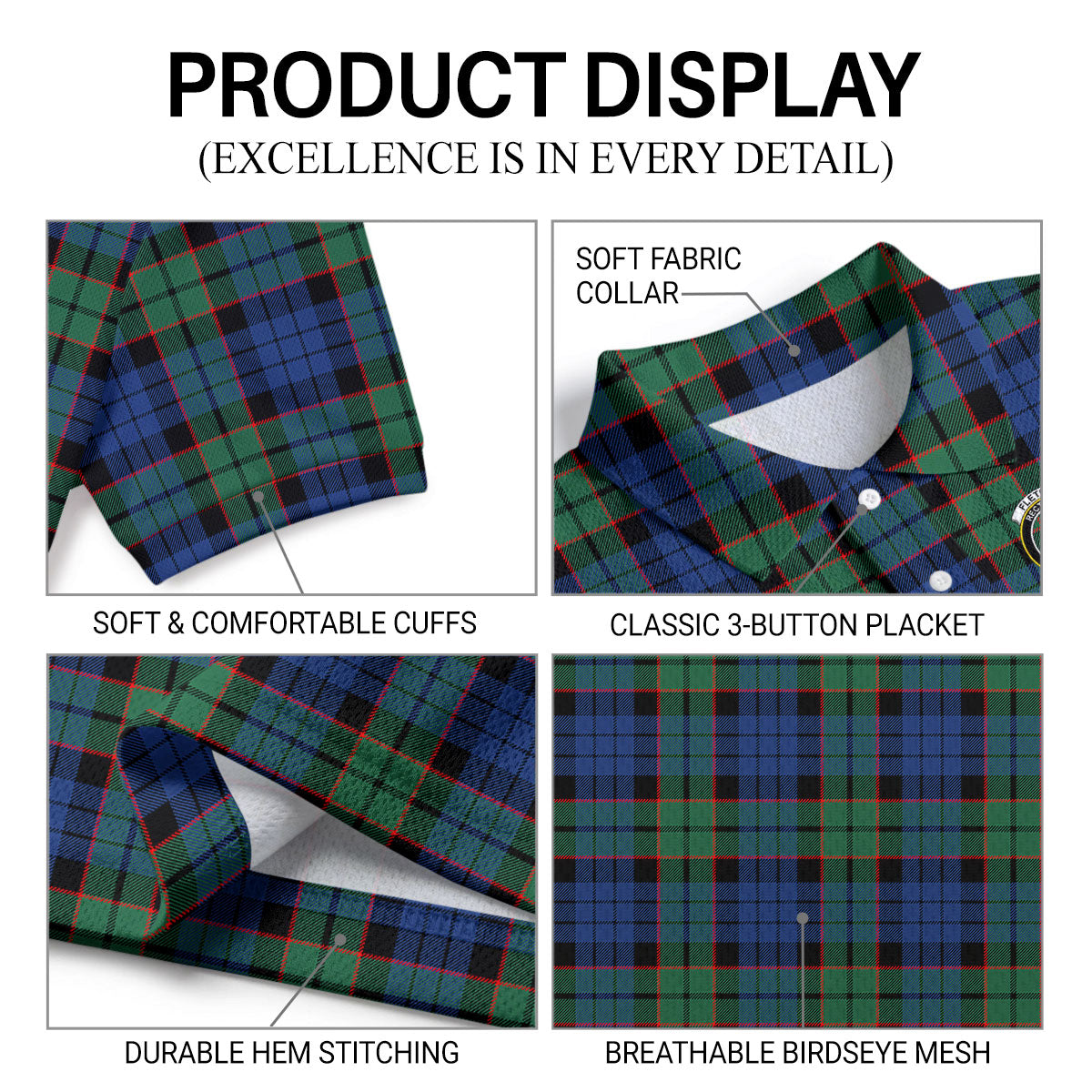 Fletcher Ancient Tartan Crest Birdseye Mesh Polo Shirt