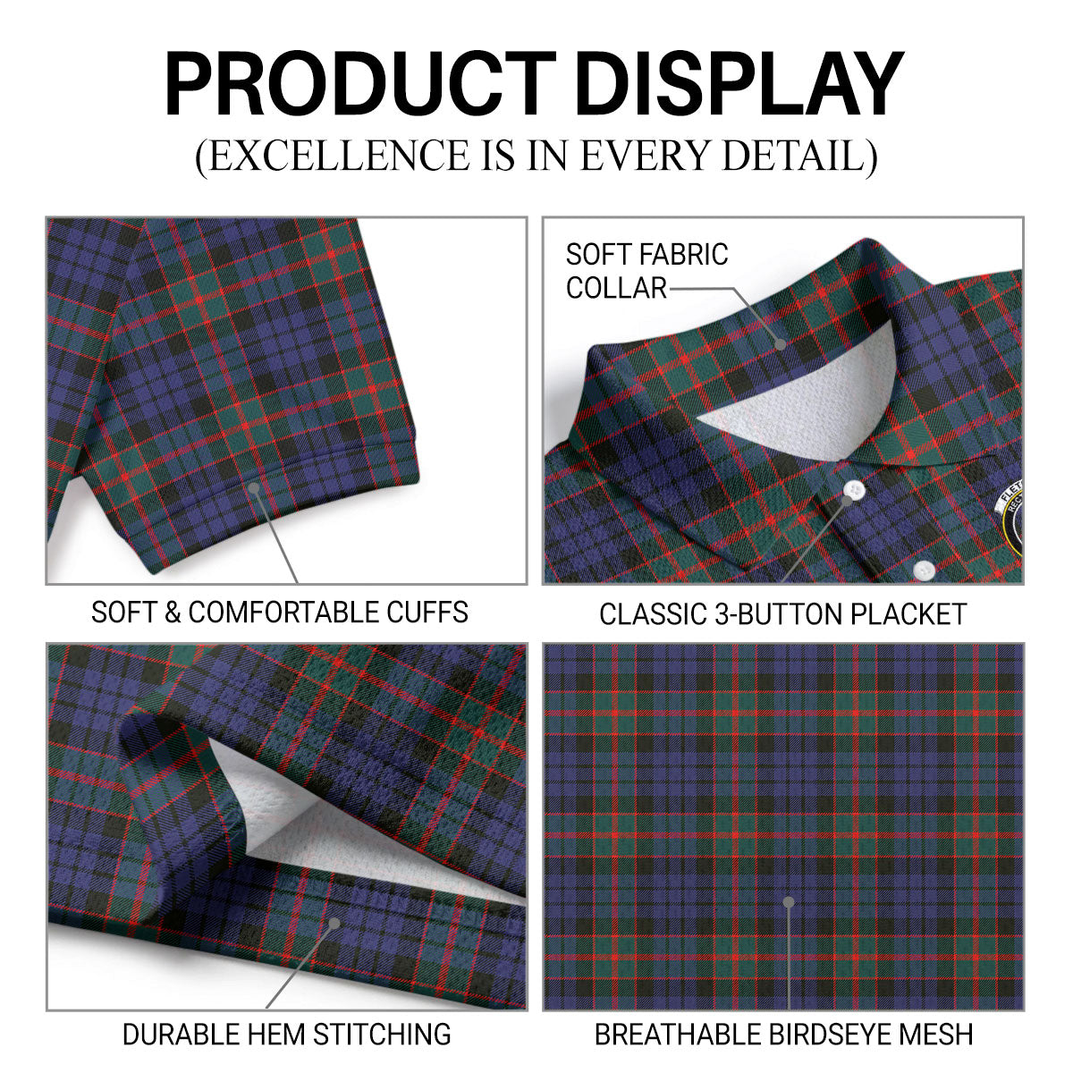 Fletcher of Dunans Tartan Crest Birdseye Mesh Polo Shirt