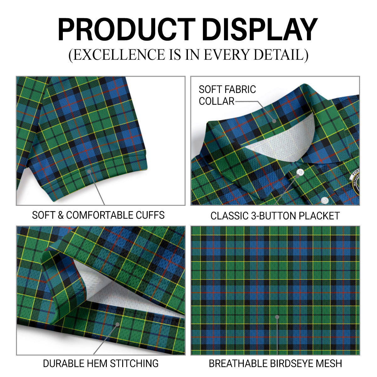 Forsyth Ancient Tartan Crest Birdseye Mesh Polo Shirt
