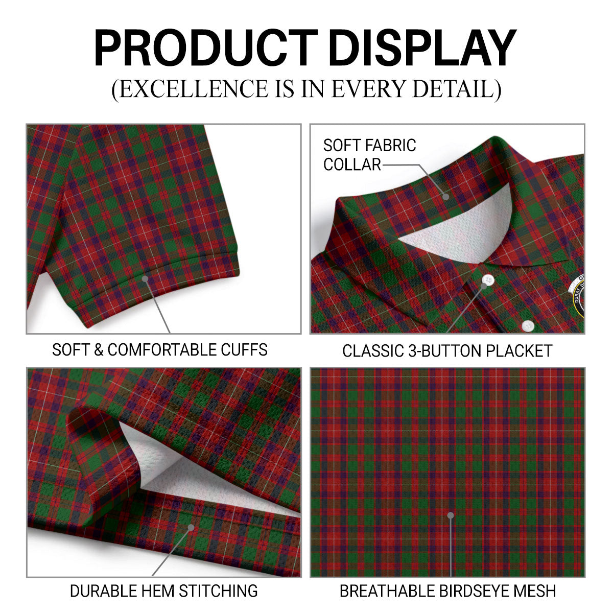 Ged Tartan Crest Birdseye Mesh Polo Shirt